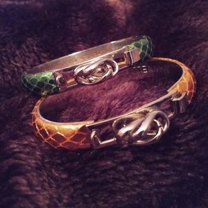 Set of Mannelli Bangles from Florence, Silver Plated with Leather
